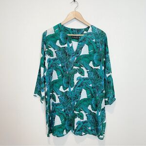 Kiki Sol Tropical Palm Leaf Cotton Lightweight Coverup Tunic Top Resortwear M